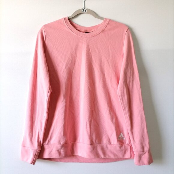 Adidas Womens Bright Pink Crew Neck Long Sleeve Pullover Sweatshirt Size Large - Picture 1 of 10